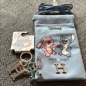 Disney Stitch and Angel Crossover Bag and Keychain with the letter H on both.